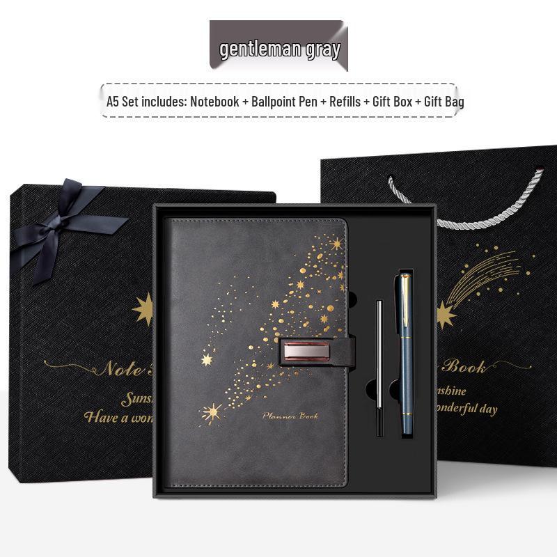 Set de regalo de cuaderno Star Double Line 2026: Libro de registro de reuniones de negocios y oficina de mayor grosor
