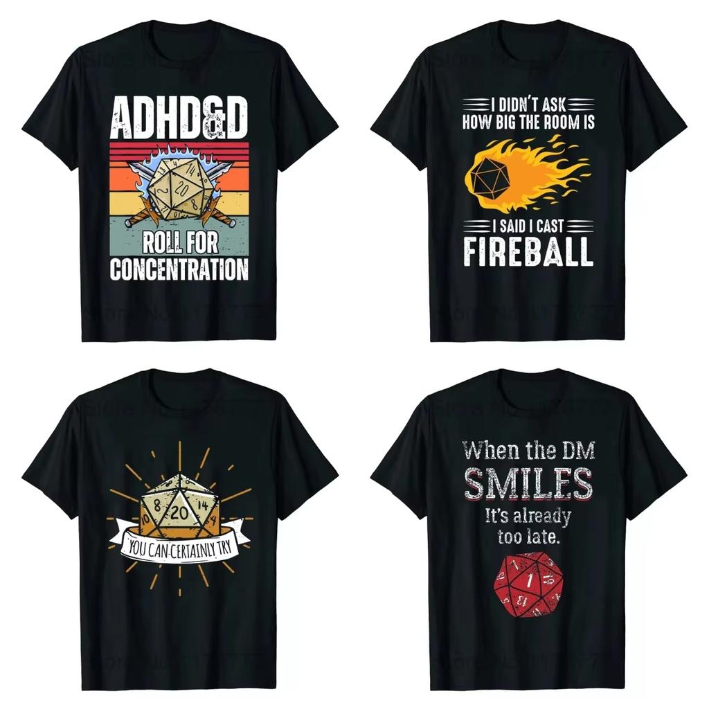 2026 Adhdd Roll For Concentration Funny Gamer Dungeons Dm Rpg Dice Dragon T Shirts Summer Casual Vintage Tshirt Unisex Unisex