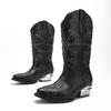 Fashion Women's Fad Embroidery Cowboy Boots Women Thick Heel Retro Pointed Knight Boot Mid European and American Length Boot Botas Mujer