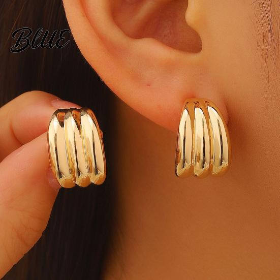 Delicate Design Earrings Plated Hoop for Women Triple Illusion Stud