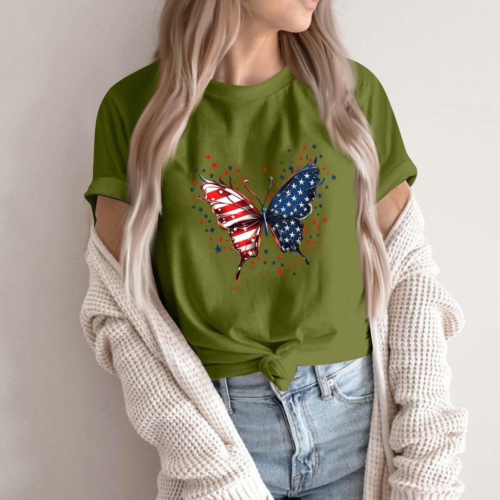 Women's Round Neck Printed Short-sleeved T-shirt Top