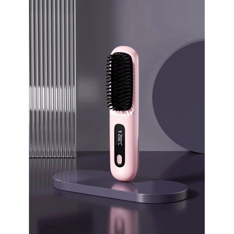 Portable Wireless LCD Hair Straightening Comb - Rechargeable, Negative Ion, No Damage.