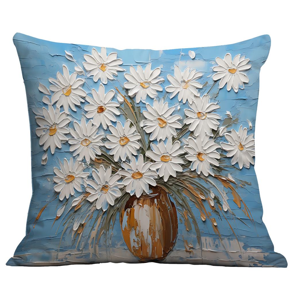 New Flower Pillowcase Imitating Three-dimensional Oil Painting Style Creative Floral Home Living Room Sofa Cushion Pillowcase
