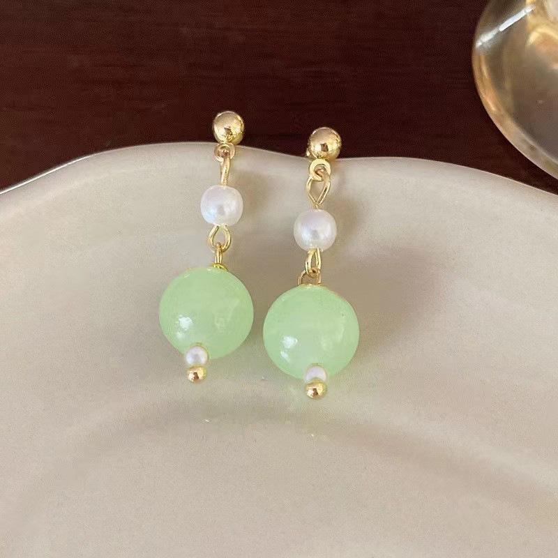 

Chinese Style Pearl Anti-Hetian Jade Earrings Cheongsam Classical Jade Stud Earrings Hanfu Earrings Ancient Earrings
