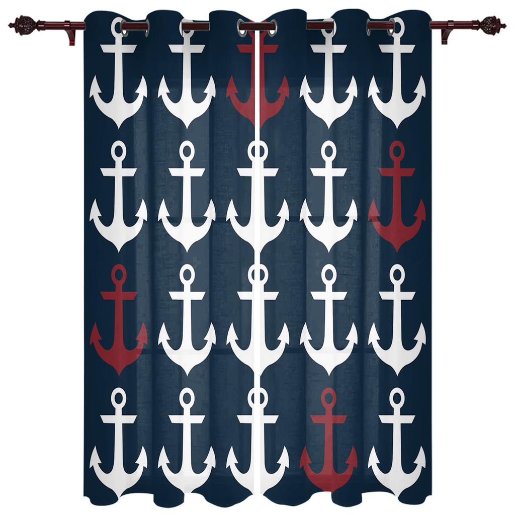 Tenda per Casa Ancora Blu Barca Pesce Camera da Letto Tende per Cucina Articoli Decorativi per Soggiorno Tende per Finestre per Soggiorno