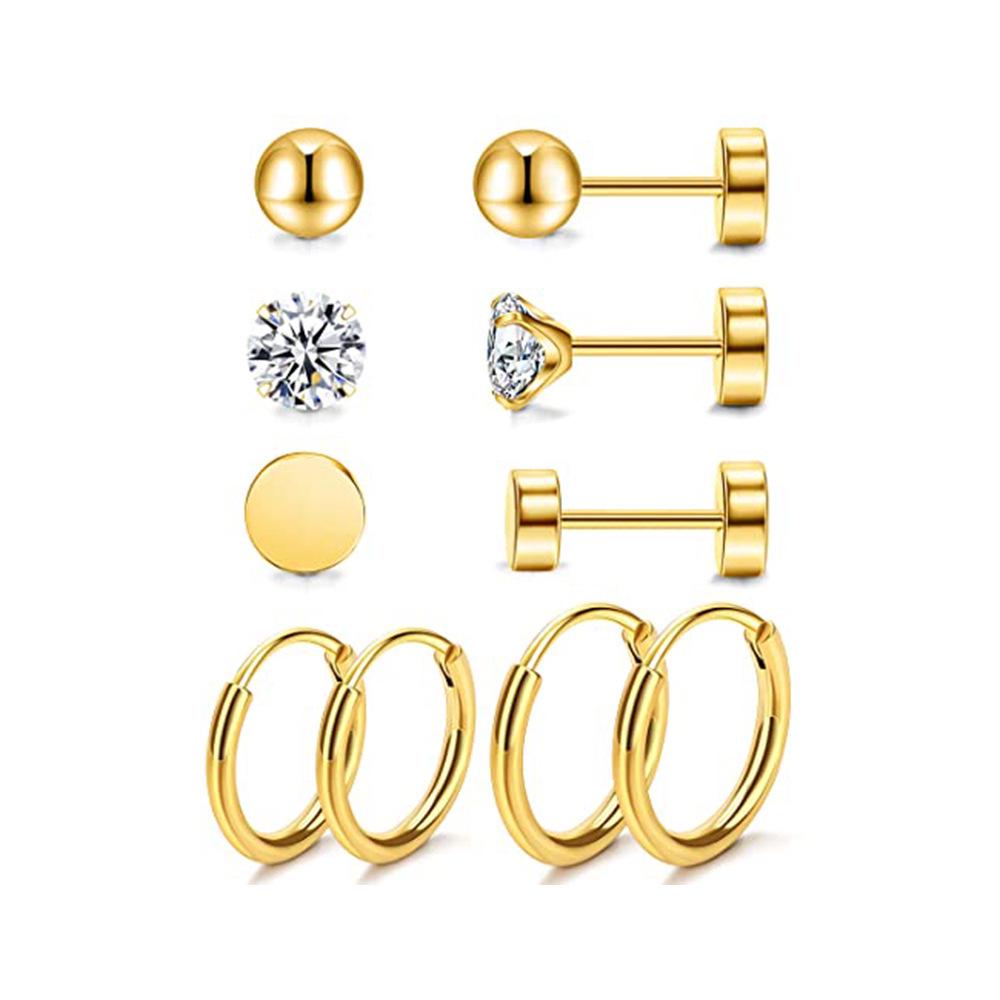 Trendy Zircon Dumbbell Ear Cuffs & Titanium Steel Stud Earrings Set for Women