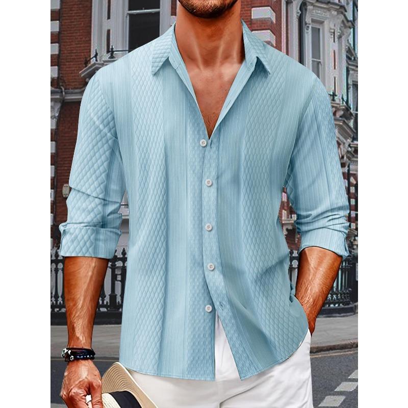 

2026 Spring Autumn Fashion Men s Long Sleeve Inch Shirt Casual Large Size Coat Jacquard Single Breasted Men s Long Sleeve Shirt with Lapel 3XL синій
