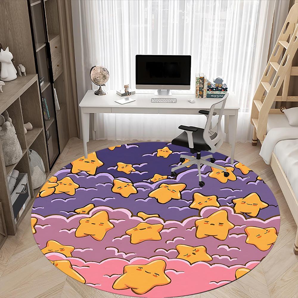 1pc Stars Clouds Office Round Area Rug, Indoor Mat Suitable For Office, Under Office Chairs Bedroom Living Room Home Decor, Room Deco
