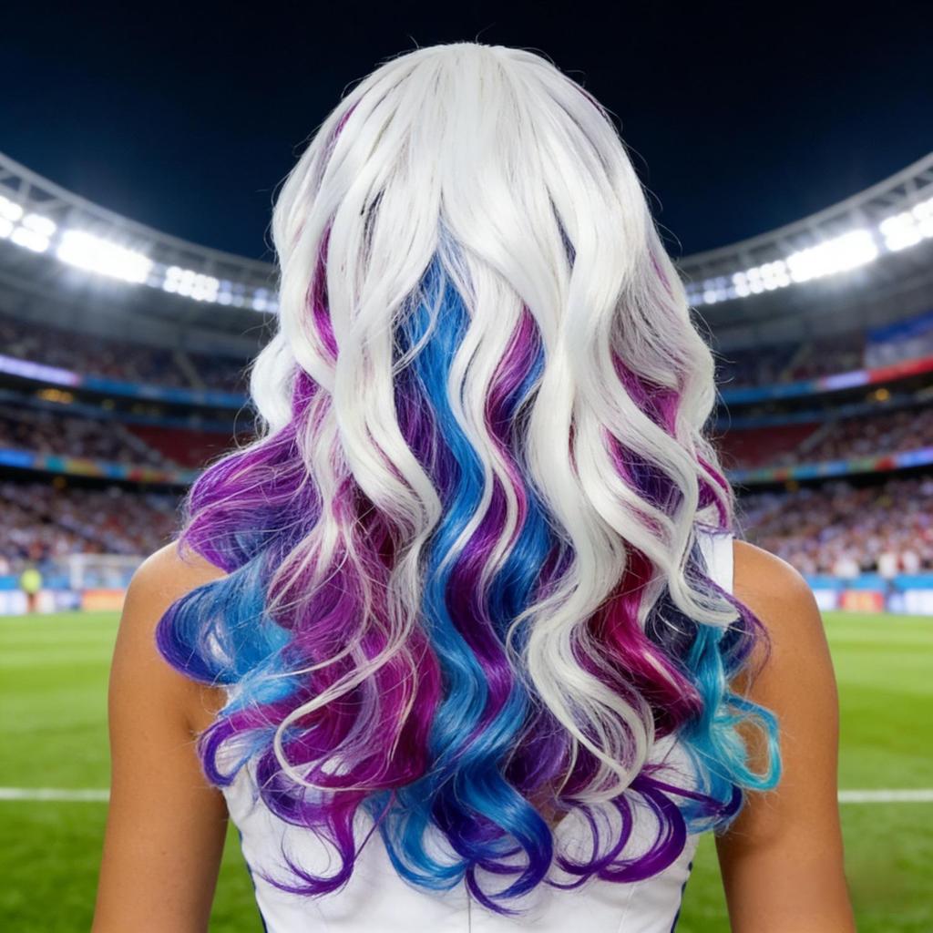 Long Curly Multicolor Party Wig with Big Waves and Middle Part