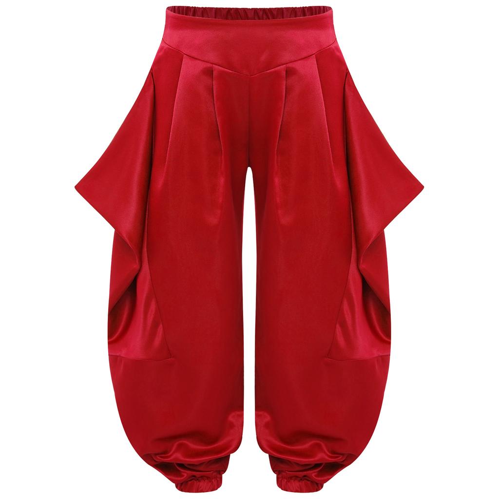 Mädchen Bauchtanzhose Einfarbiges Design mit gerüschtem halb-elastischem Bund Haremstil für Auftritte