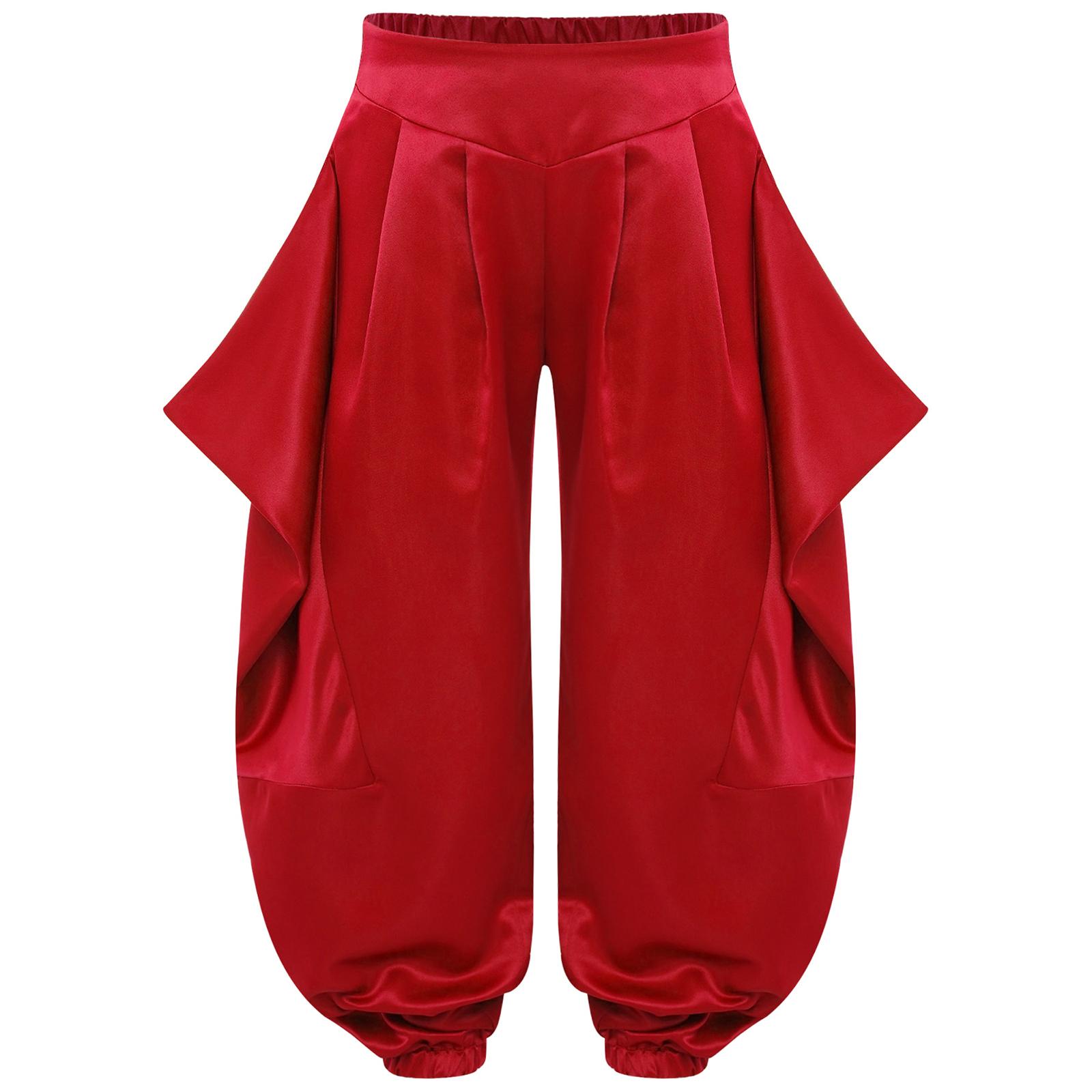 

Дівчачі штани для танцю живота однотонного дизайну з рюшами на половину еластичним поясом гаремного стилю для виступів 13-14 Years бордовий