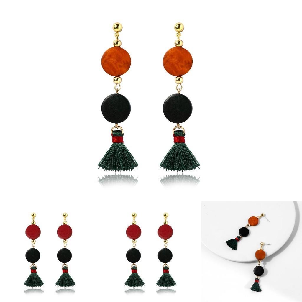 Western Style Trendy Creative New Tassel Wooden Bead Earrings Women For