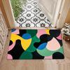 Flannel Thickness 0.47inch - 1pc Abstract Geometric Patchwork Pattern Door Mat, Colorful Irregular Shapes and Lines with Modern