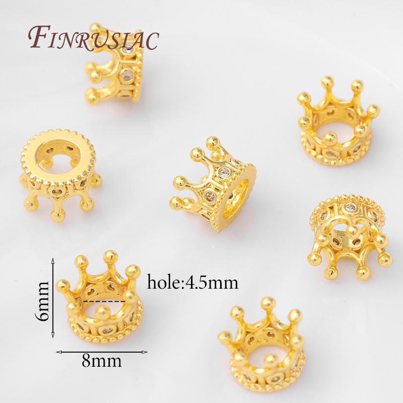 5/10pcs 18K Gold Plated Zircon Crown Beads,Spacers For Beads,Beads For Creating Jewelry Making Supplies,Bracelets Bead Separator