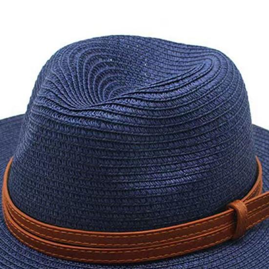 Summer Straw Hat Foldable Wide Brim Sun Hat with Faux Leather Strap Decor Adjustable Size Lightweight Outdoor Travel UV Protection Hat