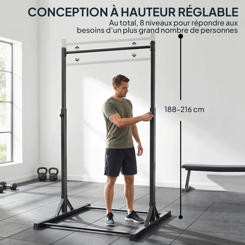 Power Tower Weight Training Station, 200 kg, Pull-Up Bar, 8 Height Levels, Black