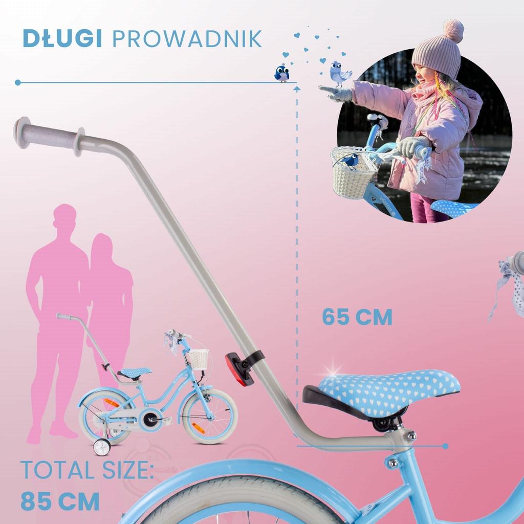 Sun Baby Silver Moon Blue 16-Inch Girls' Bike for Ages 4–6 with Training Wheels, Push Handle and Basket