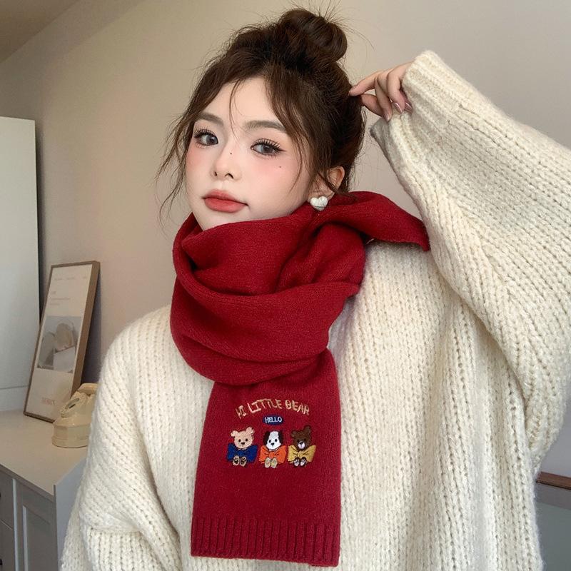 Red Scarf Women's Winter New Autumn and Winter Atmosphere High-end Christmas New Scarf Warm and Thicker