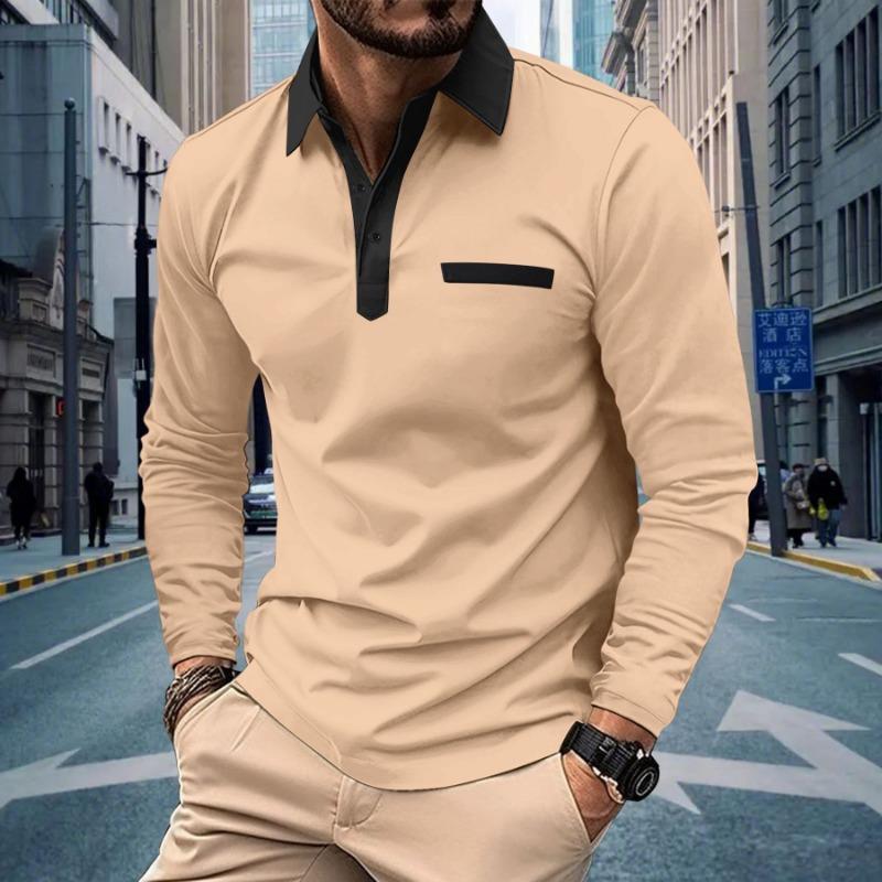 Herre Poloskjorte Casual Herre Langermet T-skjorte Krage-stil Moteabel Herre Fargeblokkert T-skjorte