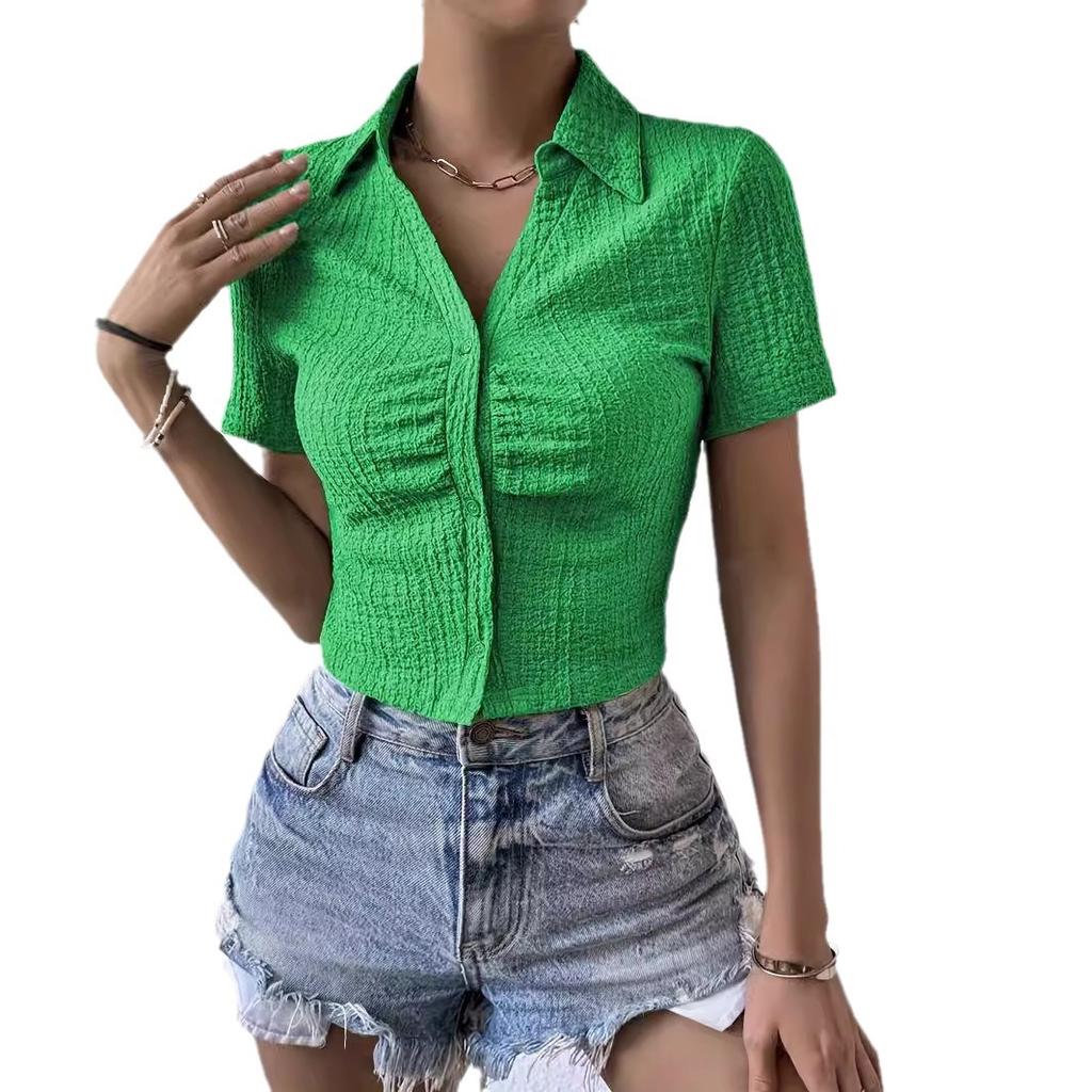 Women's Elegant Solid Colour Fashion Breathable Knitted Short Sleeve Shirt
