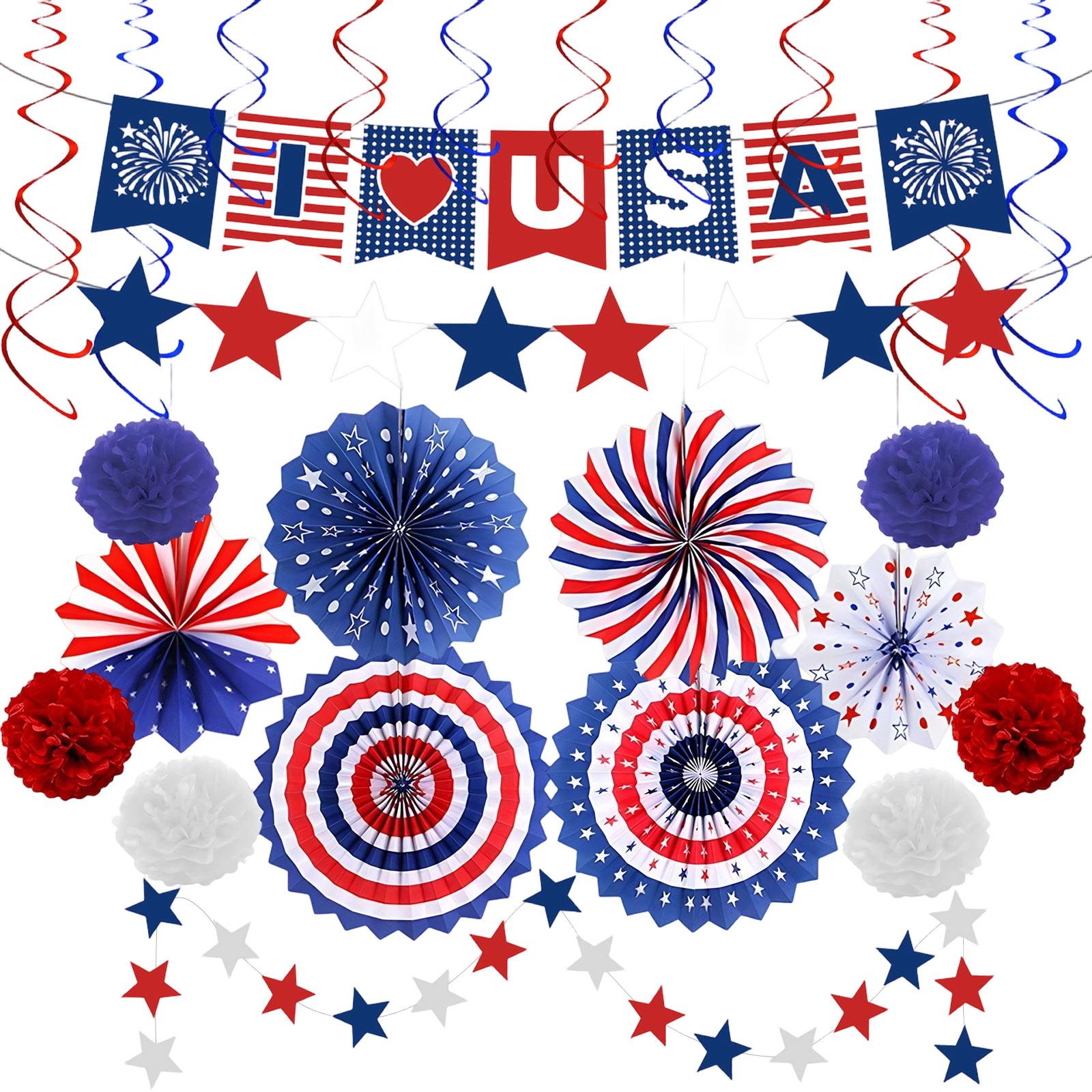 Independence Day 0th Anniversary Party Decoration Set, Containing Seven Decorations, Suitable For Celebrating Independence Day One Size синий