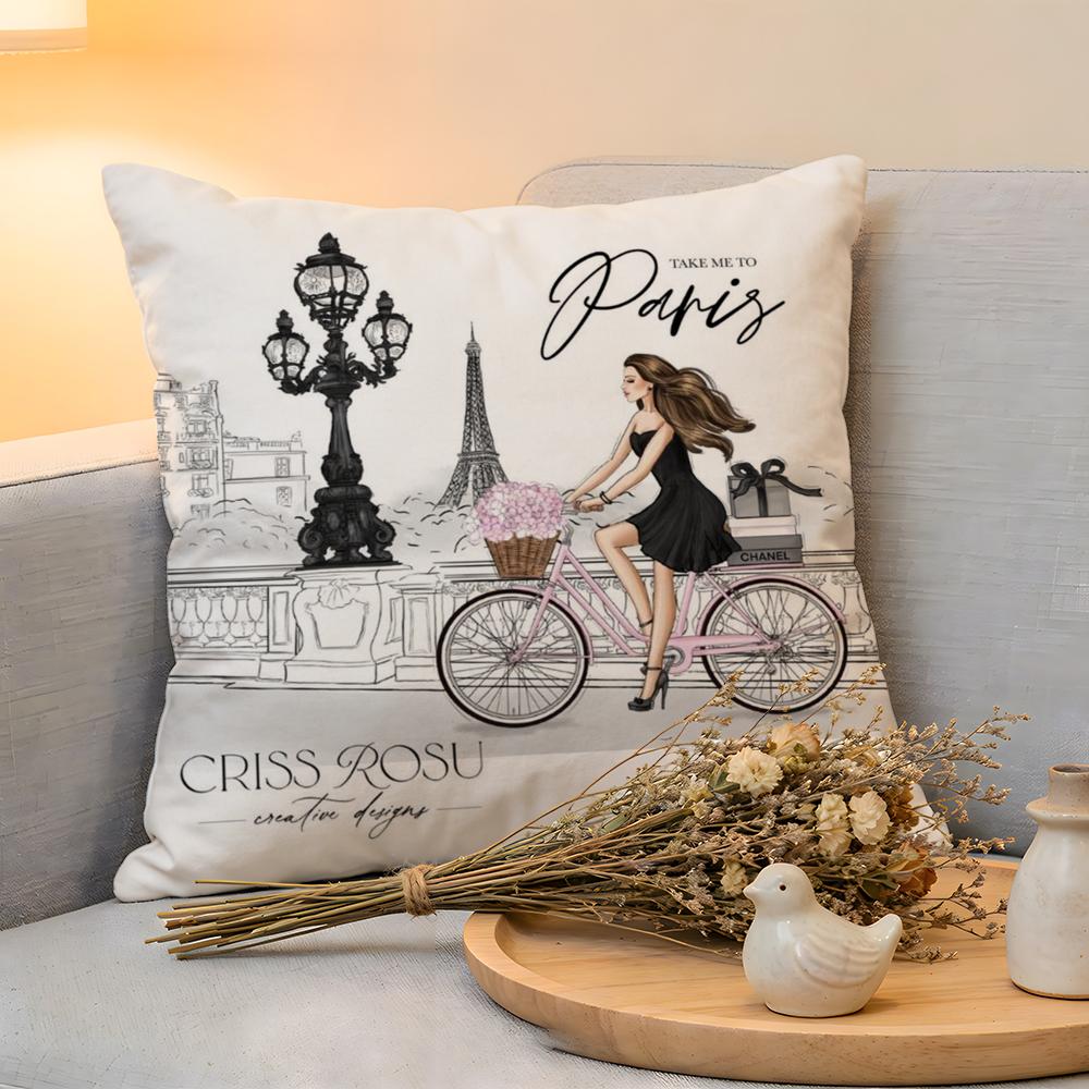 Cushion Cover  Linen  SkinFriendly Soft Decorative Case For Sofa Home Decor Classic France Eiffel Tower Pillow cover