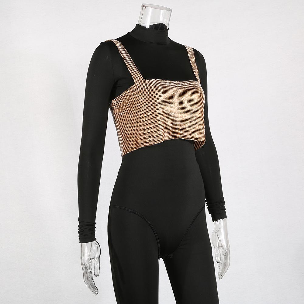 Модный летний сексуальный регулируемый женский топ-майка без рукавов с пайетками, с вырезом-лодочкой, женский клубный укороченный топ с цепочкой из хрустальных страз жёлтый