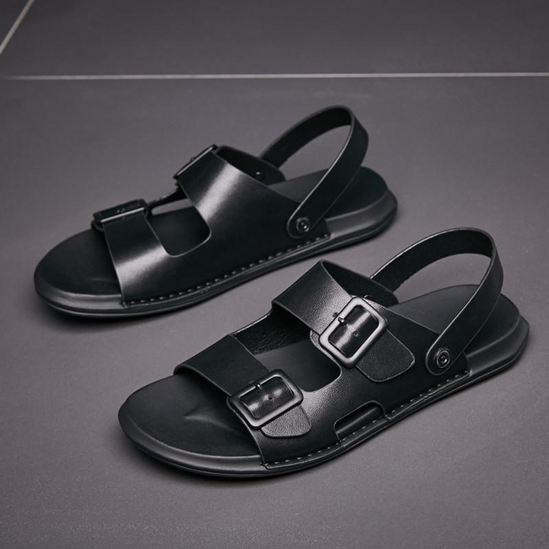 New Men Slippers Genuine Leather Men's Summer Shoes Man Fashion Casual Comfortable Black Flip-flops Sandals Male Adult Sneakers