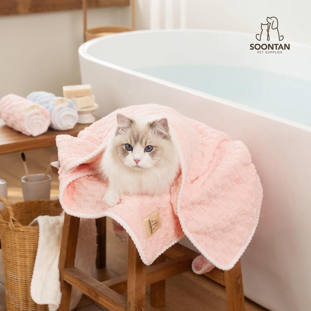 SOONTAN Cloud Pet Towel for Dogs and Set of 2 Super Absorbent Thick Microfiber Quick Drying 35cm X 75cm 70cm X 140cm Cats, - (Small), (Large) (Yellow)