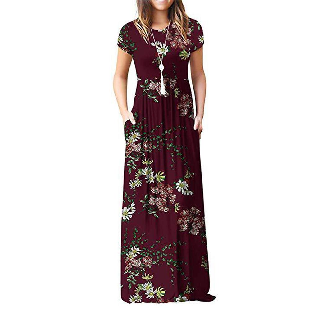 Women Fashion  Gradient Print Short Sleeve Spaghetti Maxi Dress