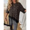 Summer Arrival Women's Oversized Ruffle Print Leopard Print Padded Lacing Loose Fit T-Shirt