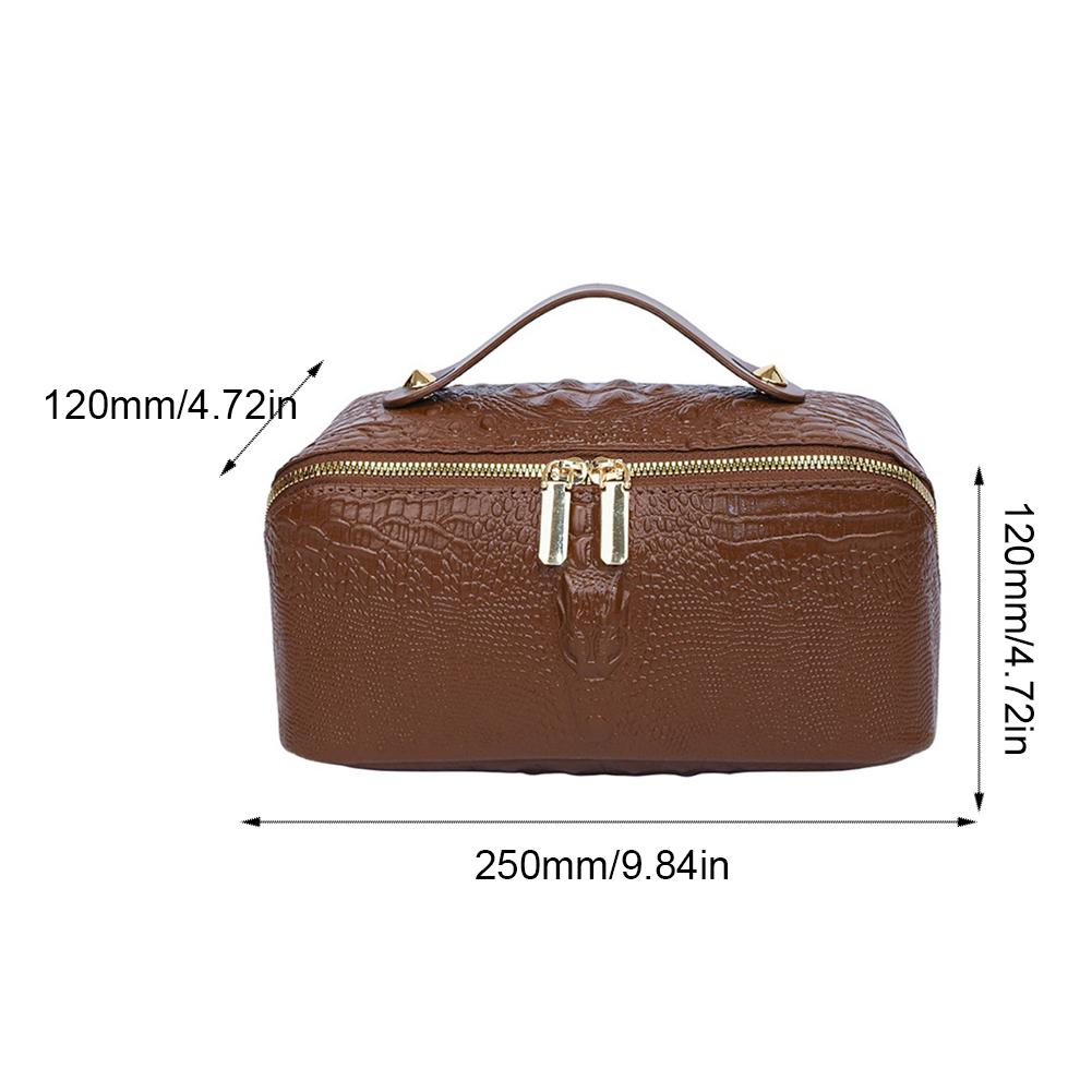 Snakeskin Pattern Cosmetic Bag with Zipper Travel Makeup Pouch with Handle Cosmetic Organizer Case Open Flat for Women and Girls