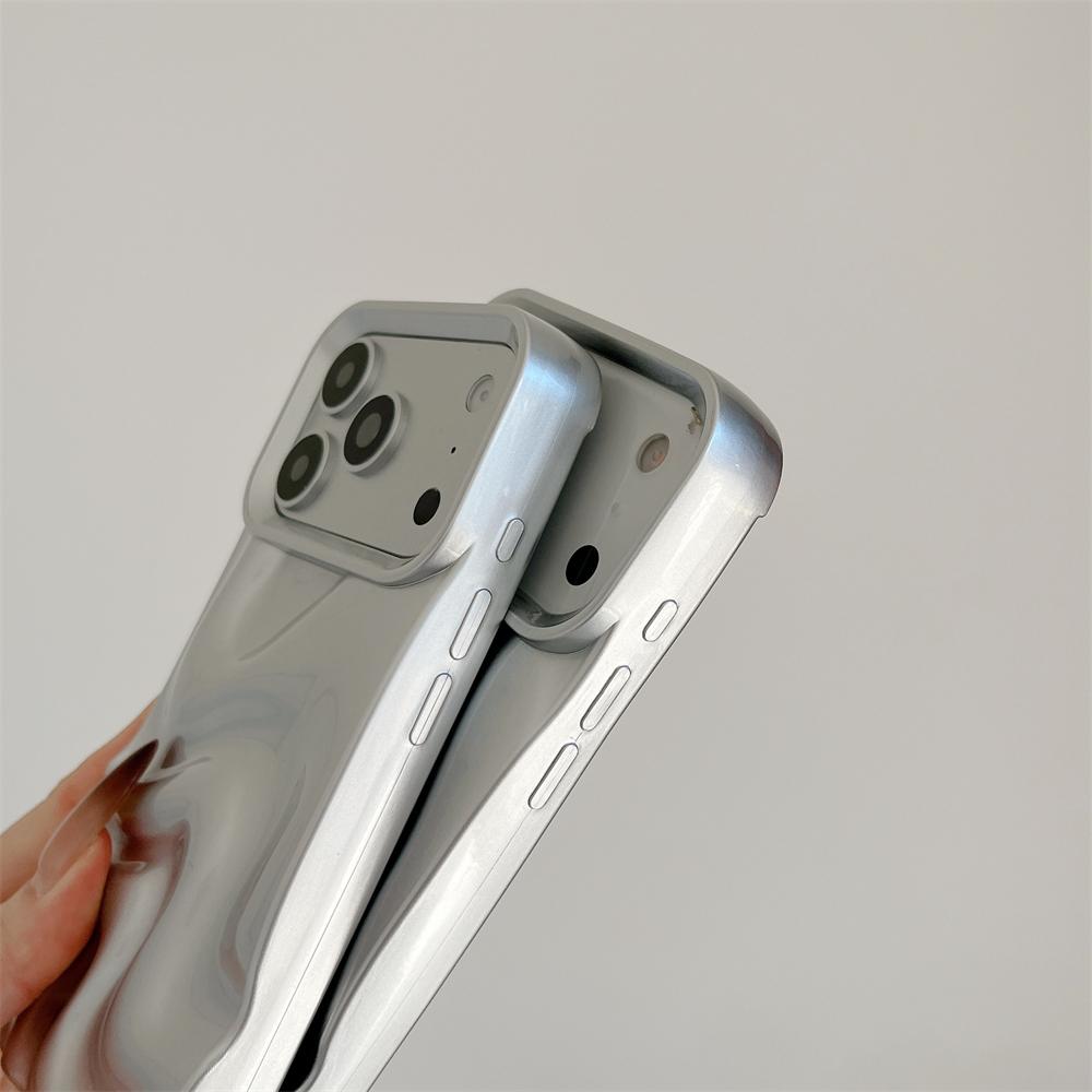 Luxury Matte Silver Water Ripple Case For iPhone 17 Air 16 15 14 13 12 11 Pro Max Creative Frosted Wrinkle Shockproof Hard Cover
