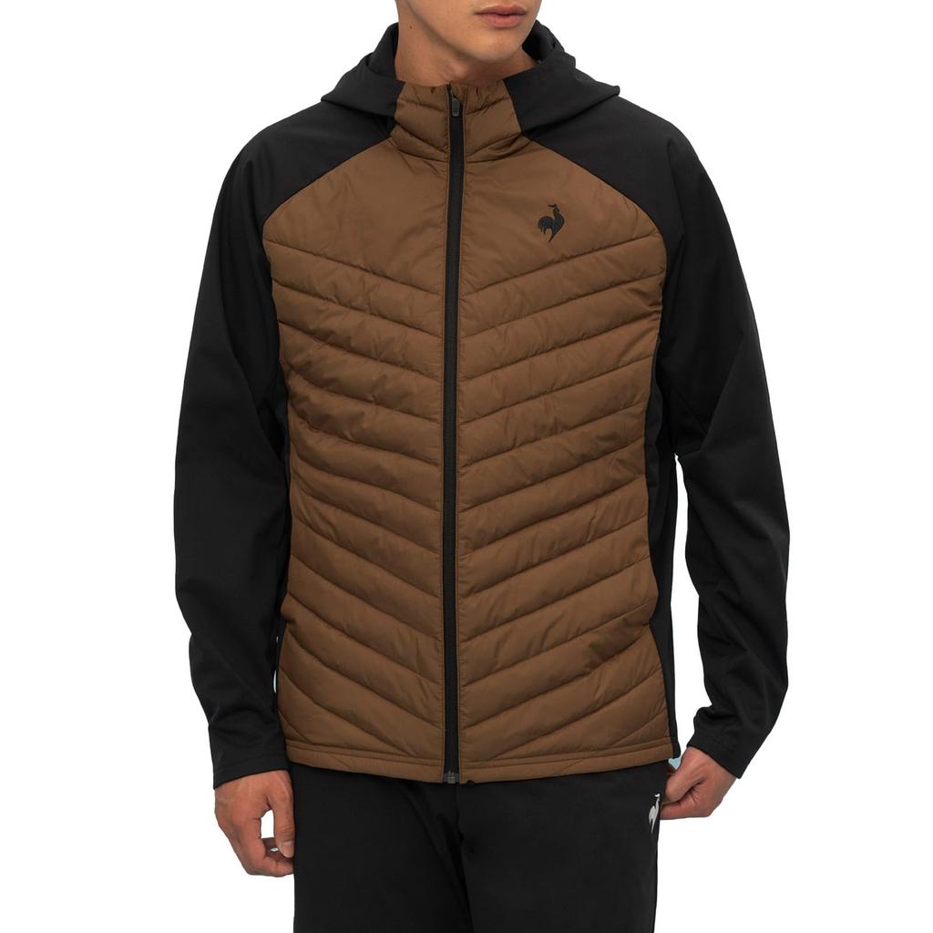 Le Coq Sportif Hybrid Insulated Long Black Brown XO Jacket, Water-Repellent, Windproof, Warm, Light-Absorbing Heat-Generating Technology, HEATNAVI,