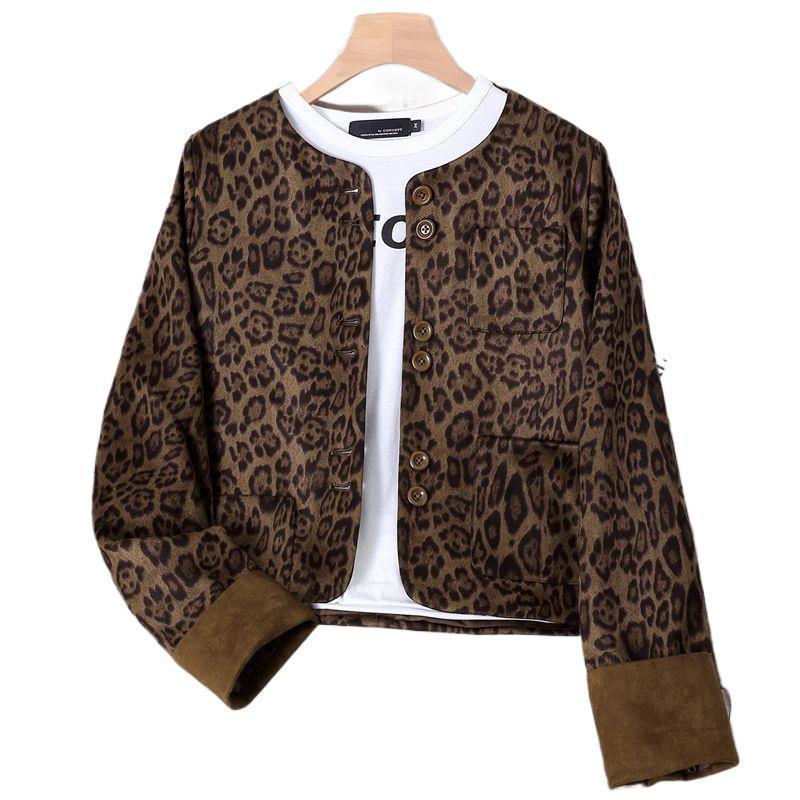 Women's Leopard Print Patchwork Color Block Jacket, Coco Style, New for Spring/Autumn 2025