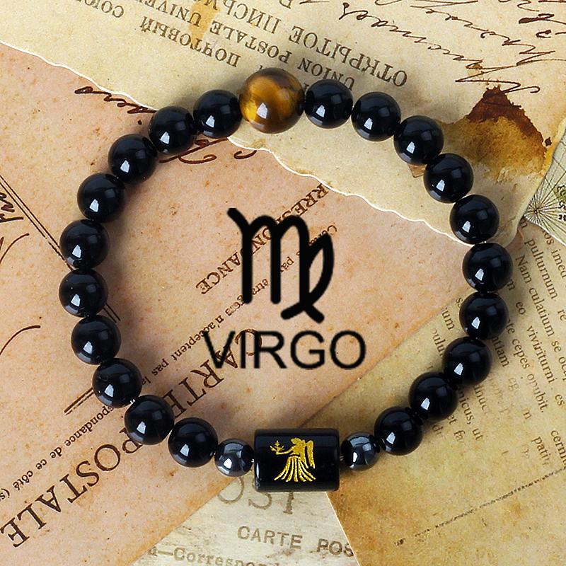 12 Constellation Zodiac Signs Bracelet Men Women Natural Tiger Eye Stone Beaded Couples Bracelets Scorpio Birthday Beads Jewelry