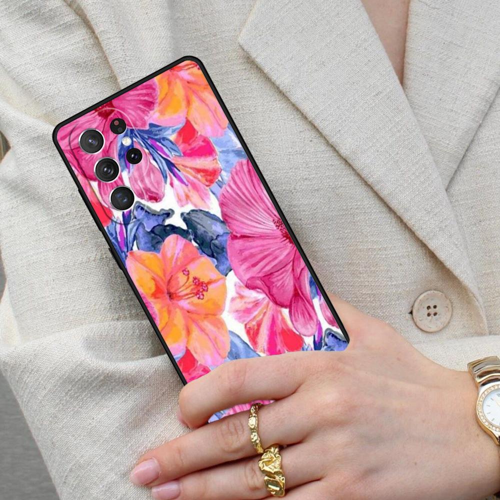Romantic Pink Teal Watercolor Chic Floral Cell Phone Case for Samsung Galaxy S26 Ultra S25 S24 S23 S22 S21 S20 Note10 Cover