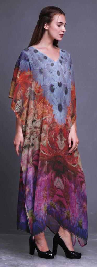 Phagun Daisy & Wild Flower Floral Ladies Kaftan Holiday Loungewear Maxi Dress Beach