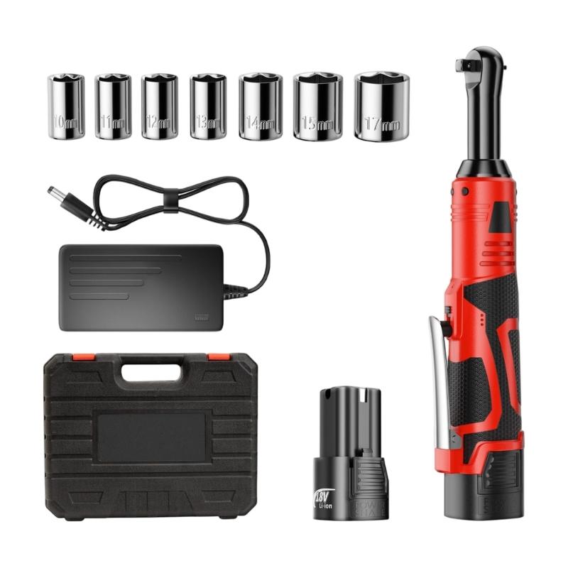 High Torques 90 Degree Pivots Ratchet Wrench Variable Speed Control Rechargeable Battery Comfortable Grip for Mechanical Tasks