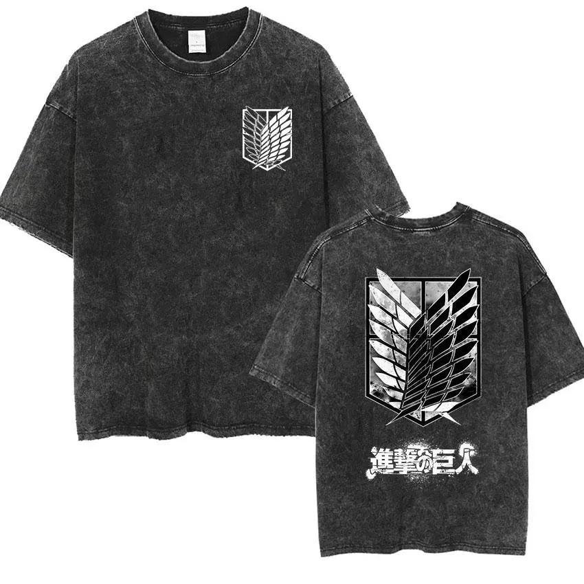 Vintage Washed T-shirt Man 2026 Attack on Titan Men Women Short Sleeve Tee Streetwear Oversized Anime Print Casual Tops Summer Y2k