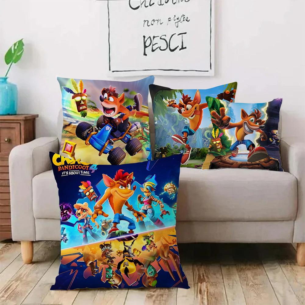 Cartoon Game Crashs Bandicoot Pillow Covers Cartoon Sofa Decorative Home Double-Sided Printing Short Plush Cute Cushion Cover