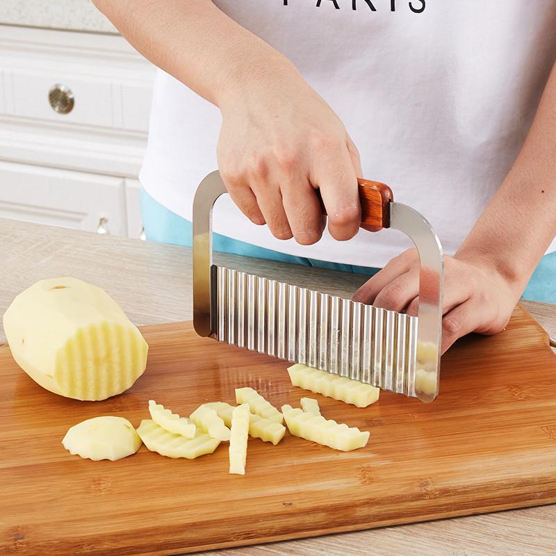 Potato Carrot Wavy Edged Knife Cutter Slicer Wood Handle Vegetable Fruit Cutting Peeler Cooking Tools Tableware
