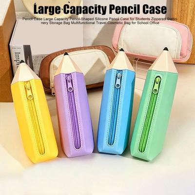 Pencil Case Large Capacity Pencil-Shaped Silicone Pencil Case for Students Zippered Stationery Storage Bag Multifunctional Travel Cosmetic Bag for