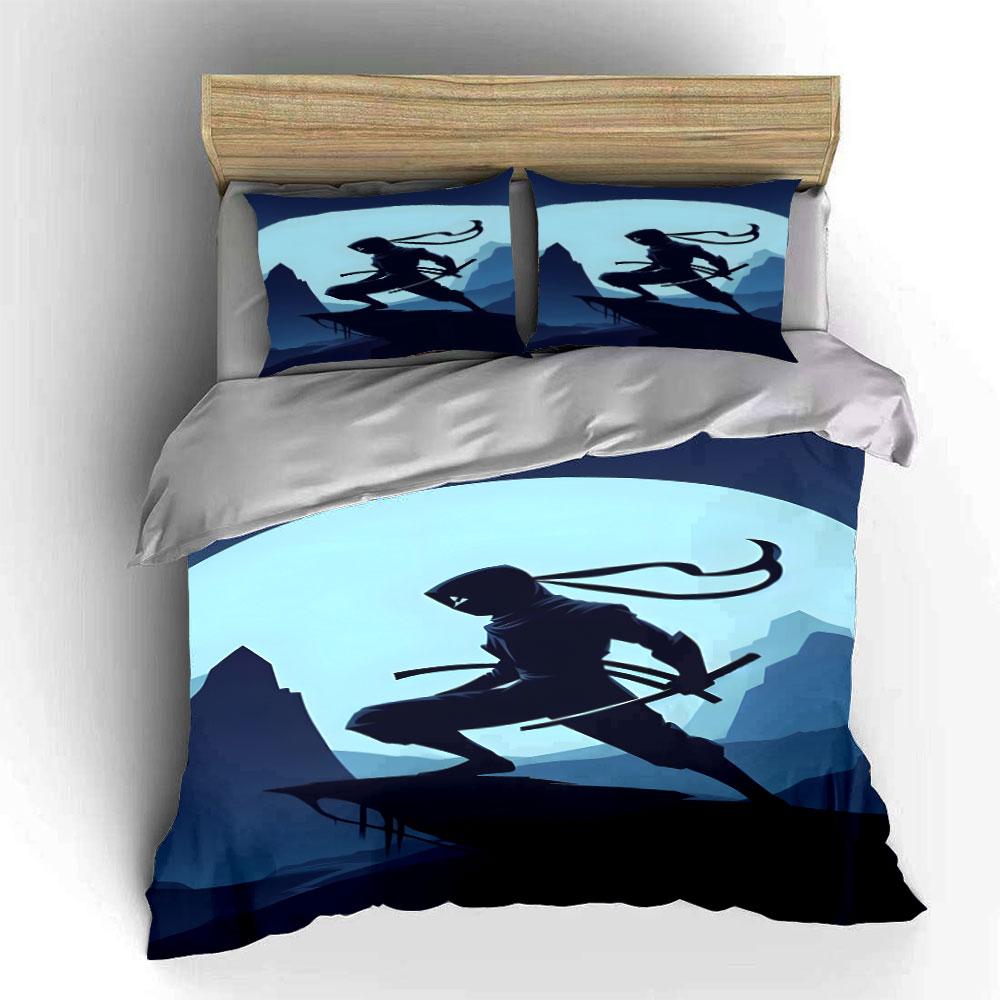 Silhouetted ninja with swords. Bedding sets Duvet cover sets Duvet covers Pillowcases(1 * Duvet Cover 2 * Pillowcases without duvet insert)