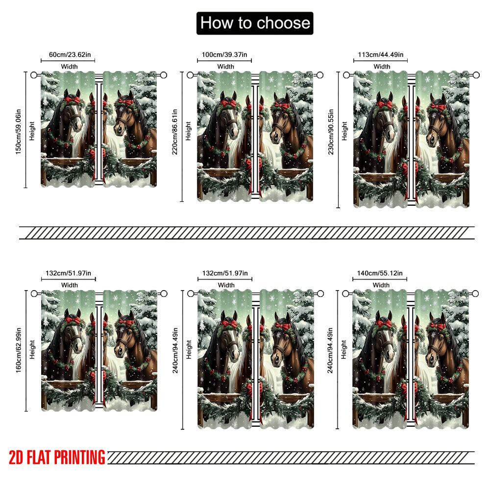 2pcs,2D Plane Printing Curtains Digital Printed Festive Horses Versatile 100% Polyester (without Rod) Decorations For Home Use