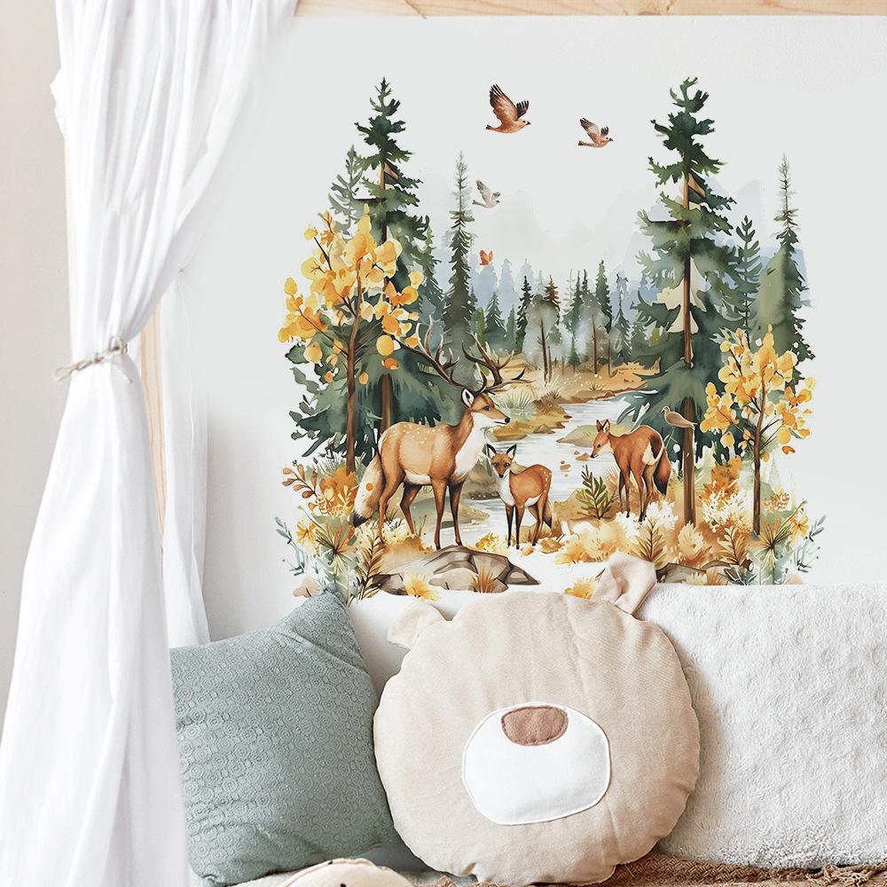 Fun-b53 Cartoon Deer Forest Children's Room Kindergarten Home Background Landscaping Wall Sticker