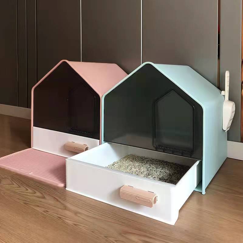Fully Enclosed Cat Litter Box Channel-type Corridor Anti-belt Sand and Odor-proof Large Pet Toilet Drawer-type Cat Fecal Basin