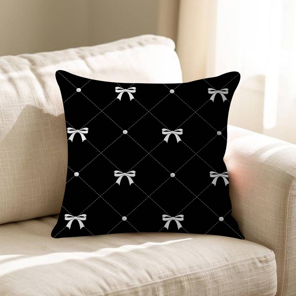 Cute Pink Black Full Screen Bow Dot Cushion Cover Decorative Pillow Sofa Home Decor Case Pillow Cases