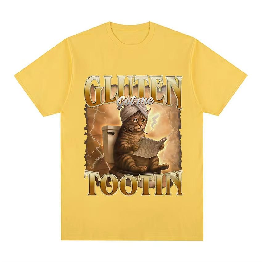 Funny Cat Shirt Gluten Got Me Tootin Meme TShirt Unisex Women Vintage Aesthetic Cotton T Shirts Fashion Oversized Clothing T Shirt