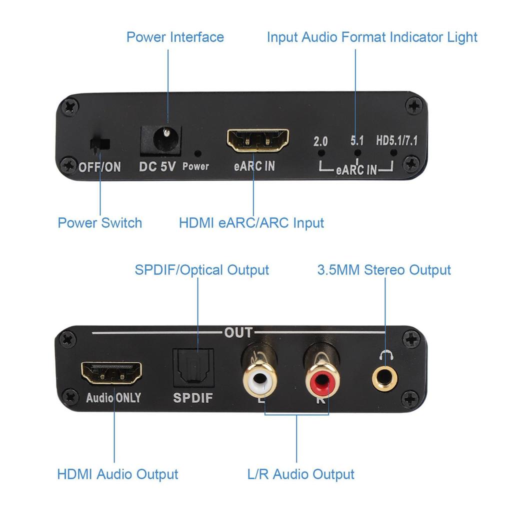 HDMI Audio Extractor, EARC Arc Sound Extractor 3.5mm Output HD Multimedia Arc Adapter HDTV Speaker Amplifier, Stereo Audio Breakout